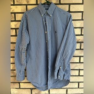 Men’s Vintage 1990s Ralph Lauren Blake Gingham Blue Button Up Dress Shirt